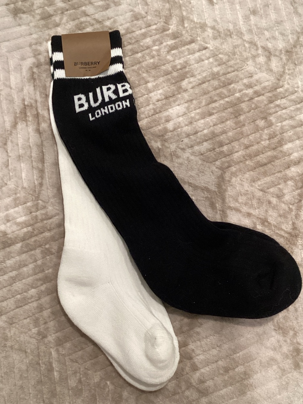 Kids Burberry Black and White Logo Ankle Socks - 2 Pack